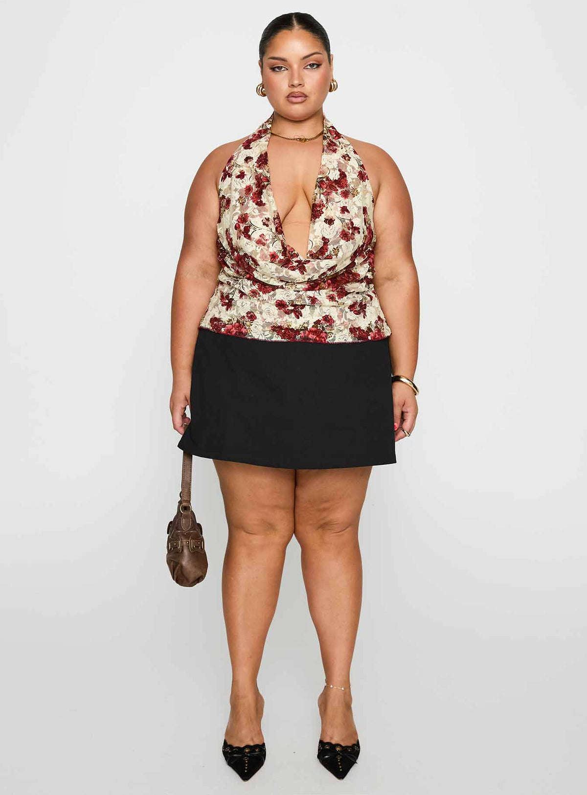 Capulet Halter Cowl Top Floral Curve