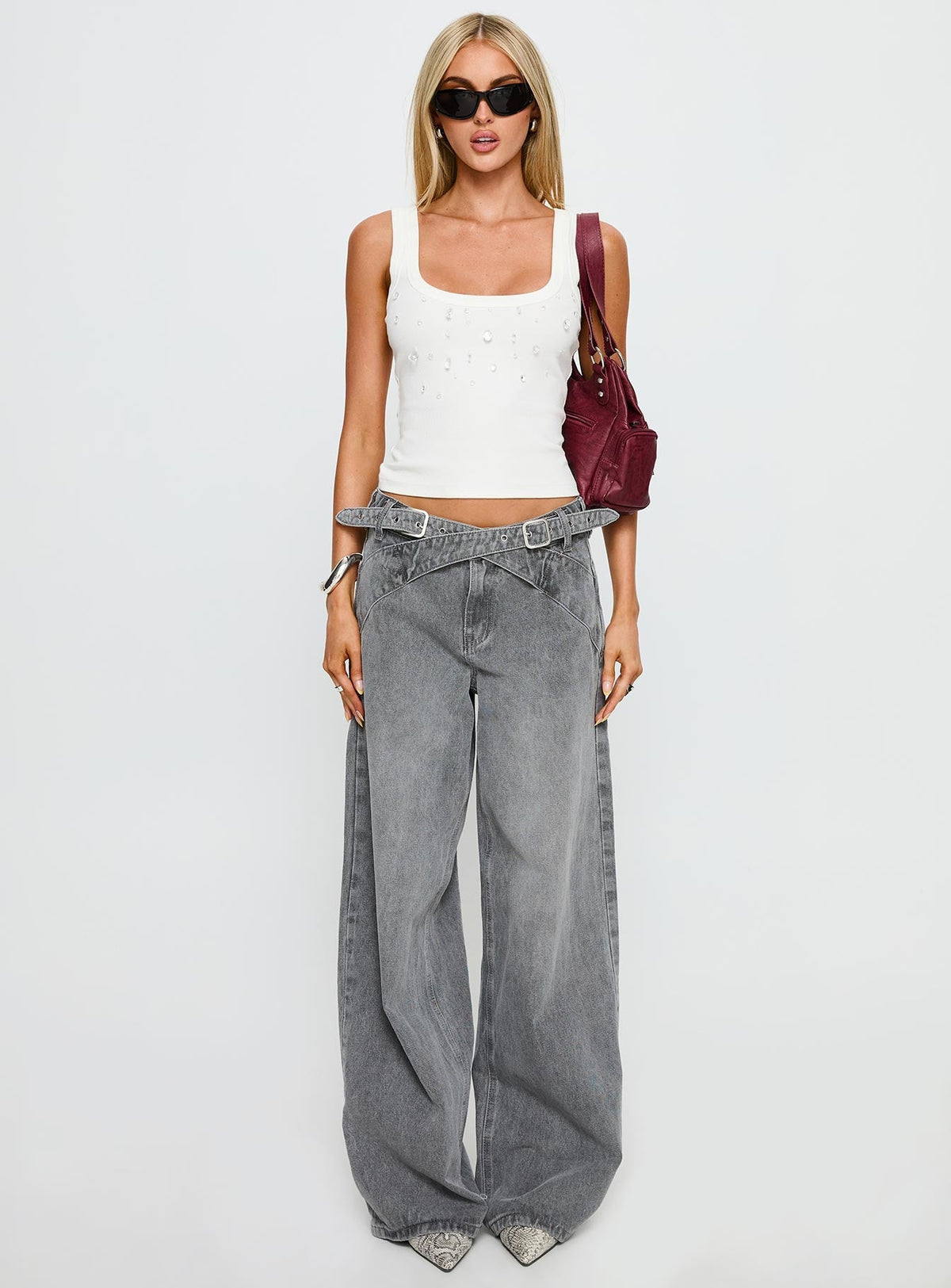 Diviana Droplet Rib Tank Top White