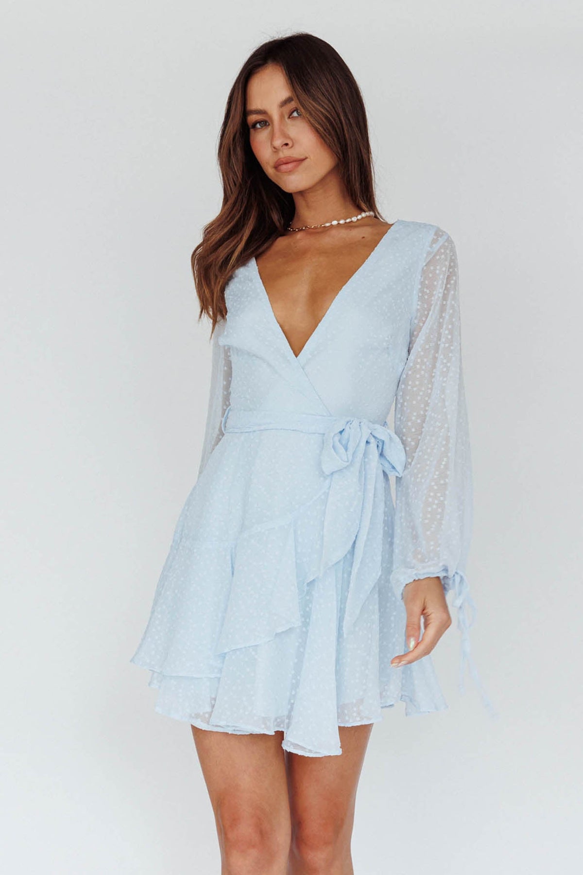 Sheri Hail Spot Chiffon Dress Blue