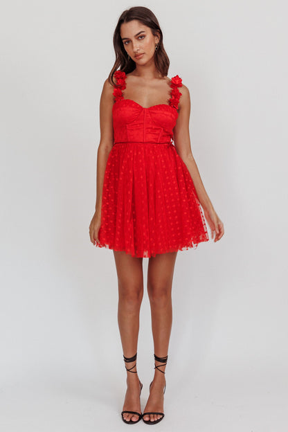 Fairytale Dream Floral Strap Mini Dress Red