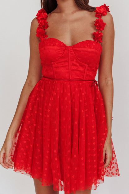 Fairytale Dream Floral Strap Mini Dress Red