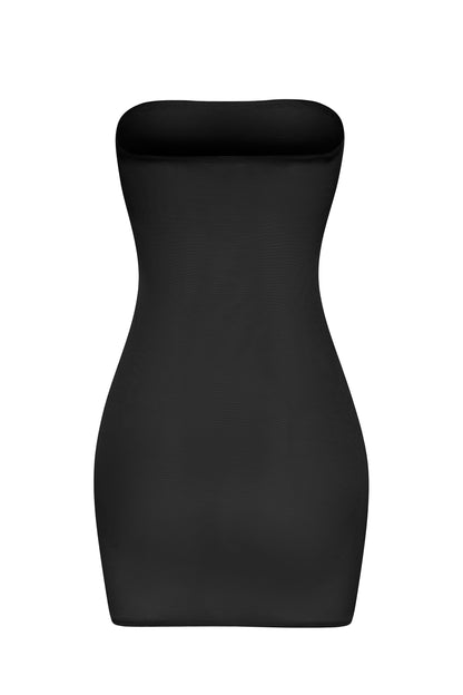 Soft Sheer-Mesh Bandeau Mini Slip Dress in Black
