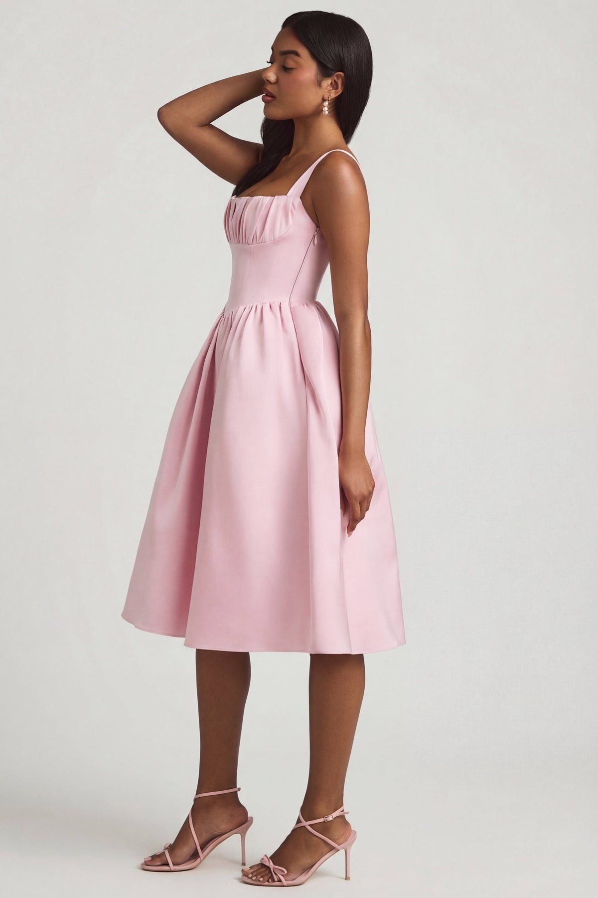 Draped Corset Midaxi Dress in Blush