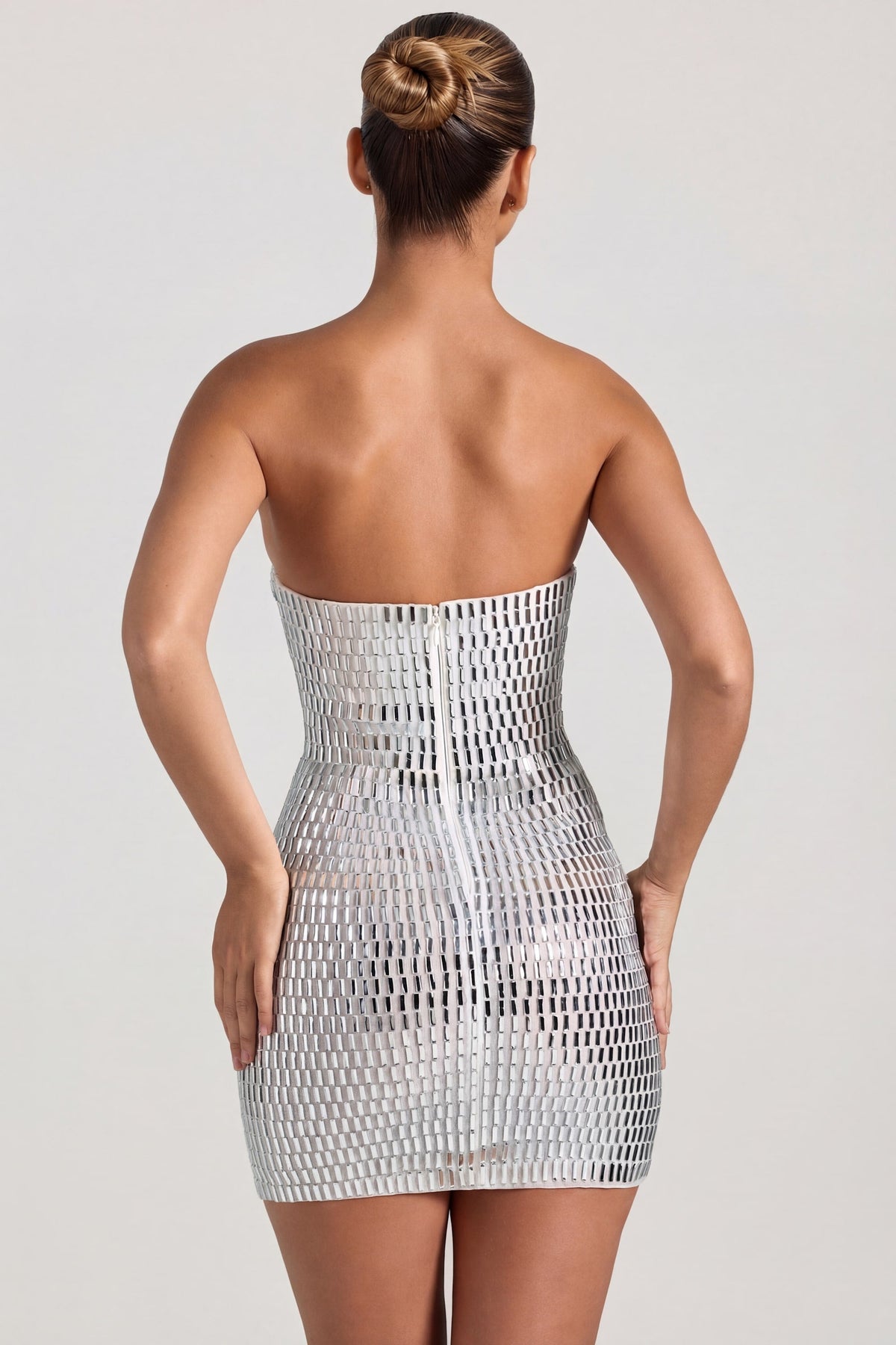 Embellished Bandeau Mini Dress in White