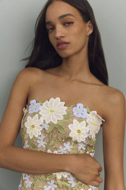 Flora Strapless Cocktail Dress - Green Multi