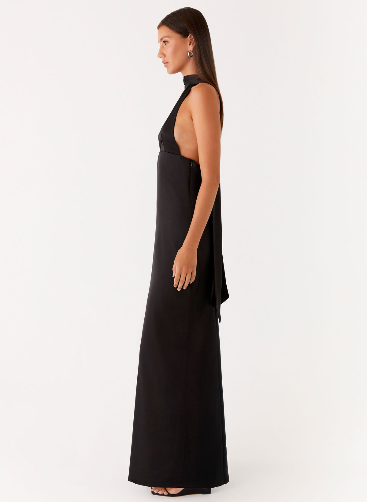 Alicia Satin Halter Maxi Dress - Black