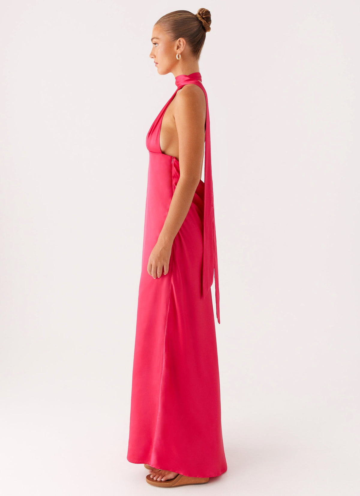 Alicia Satin Halter Maxi Dress - Fuchsia