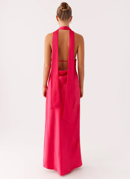 Alicia Satin Halter Maxi Dress - Fuchsia