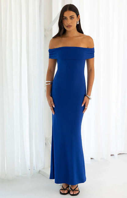 Amabella Cobalt Blue Crepe Maxi Dress