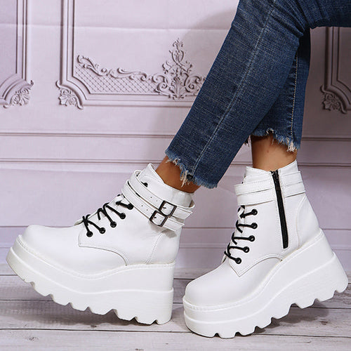 Goth Chunky Platform Heel Ankle Boots Punk Zipper Booties