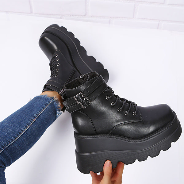 Goth Chunky Platform Heel Ankle Boots Punk Zipper Booties