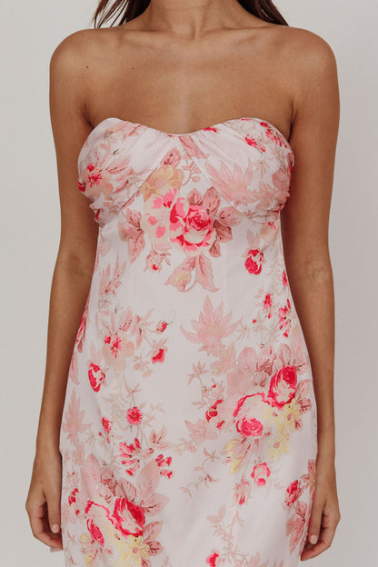 Sian Strapless Sweetheart Mini Dress Floral Pink