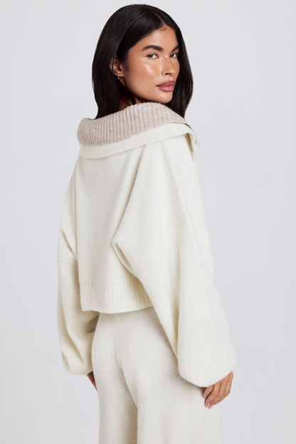 Soft Knit Layered Collar Cropped Jumper in Ivory