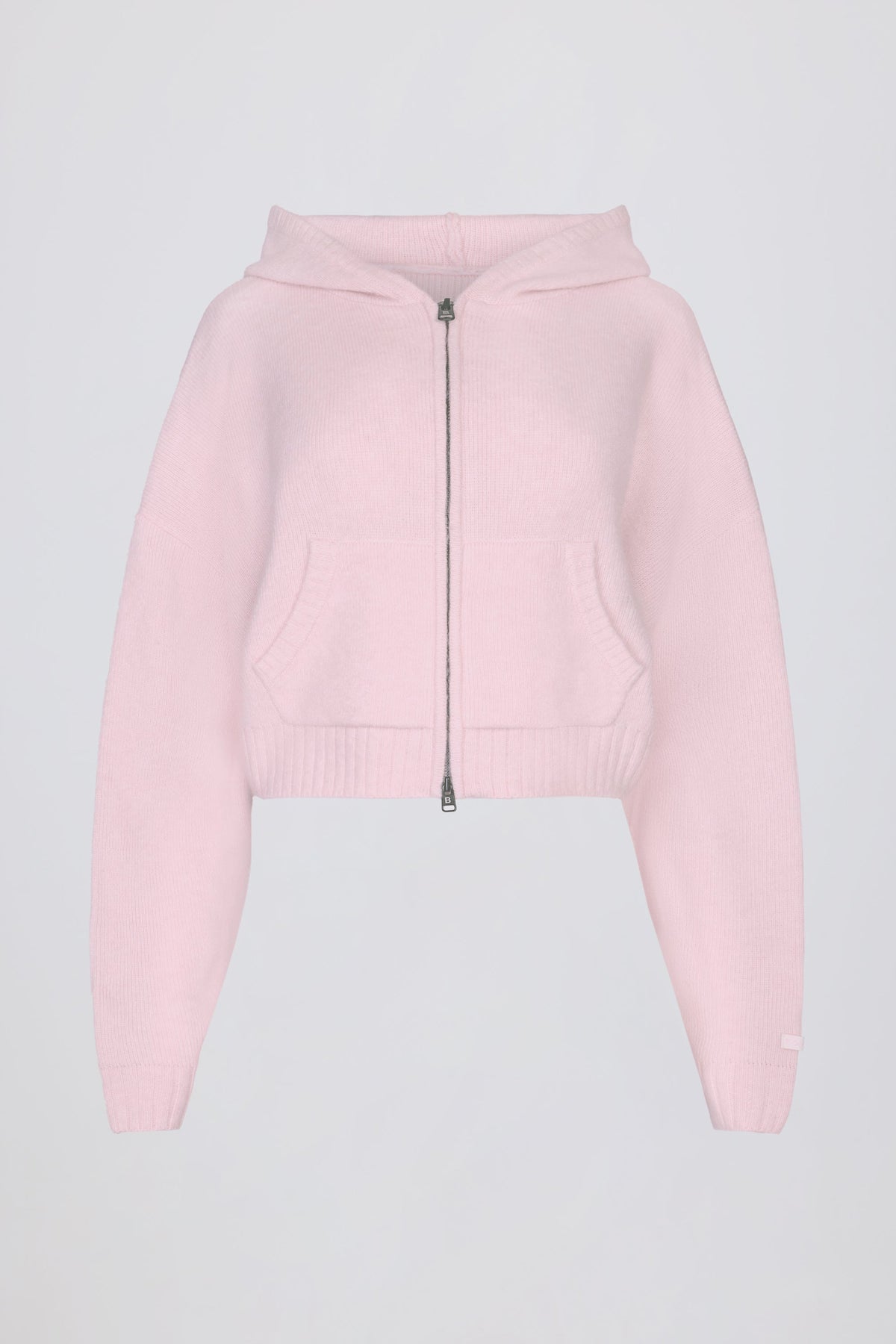 Soft Knit Zip-Up Cropped Hoodie in Soft Pink