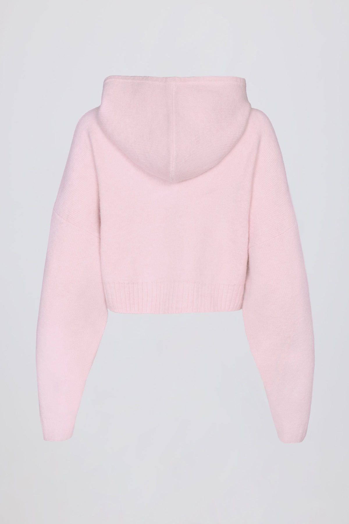 Soft Knit Zip-Up Cropped Hoodie in Soft Pink