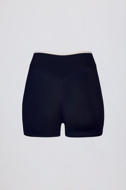 Soft Active Wrapover Contrast Mini Shorts in Classic Navy