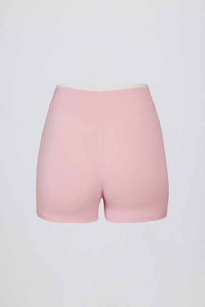 Soft Active Wrapover Contrast Mini Shorts in Powder Pink