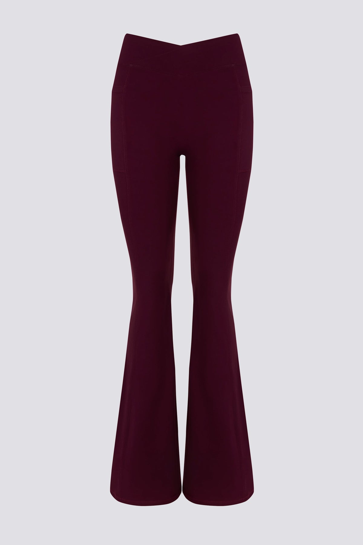 Soft Active V-Waist Pocket Flared Leggings in Burgundy