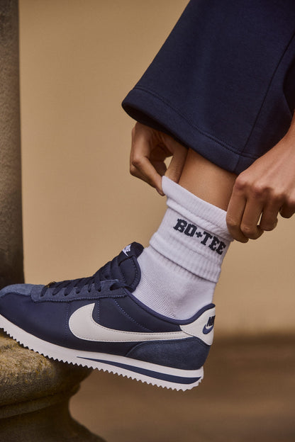 Ribbed Half-Crew Socks in White