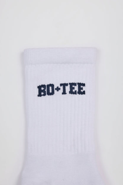 Ribbed Half-Crew Socks in White