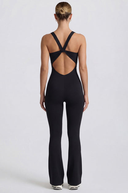 Soft Active Cut Out Back Jumpsuit  in Black