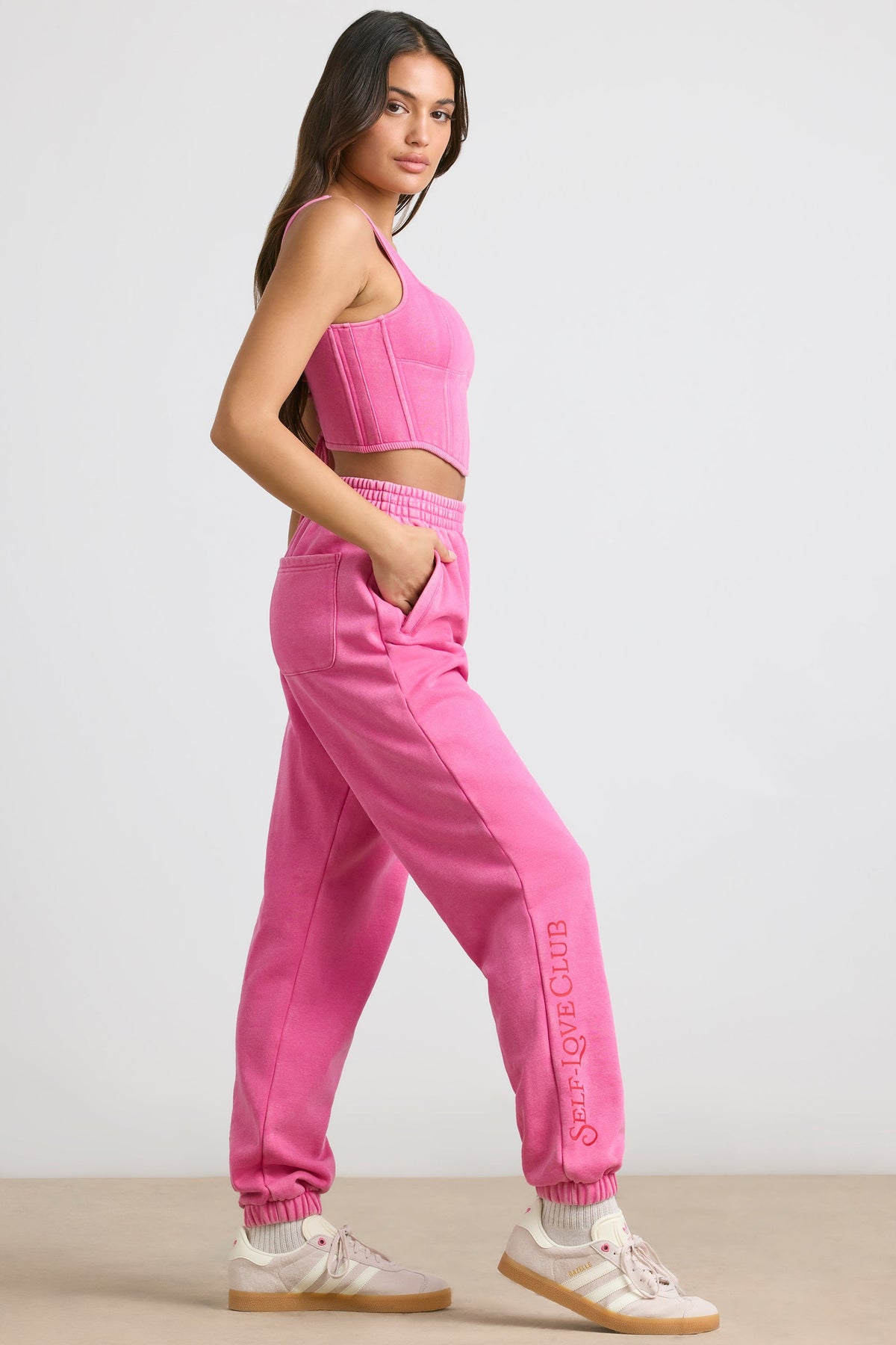 Brushed Jersey Oversized Joggers in Hot Pink