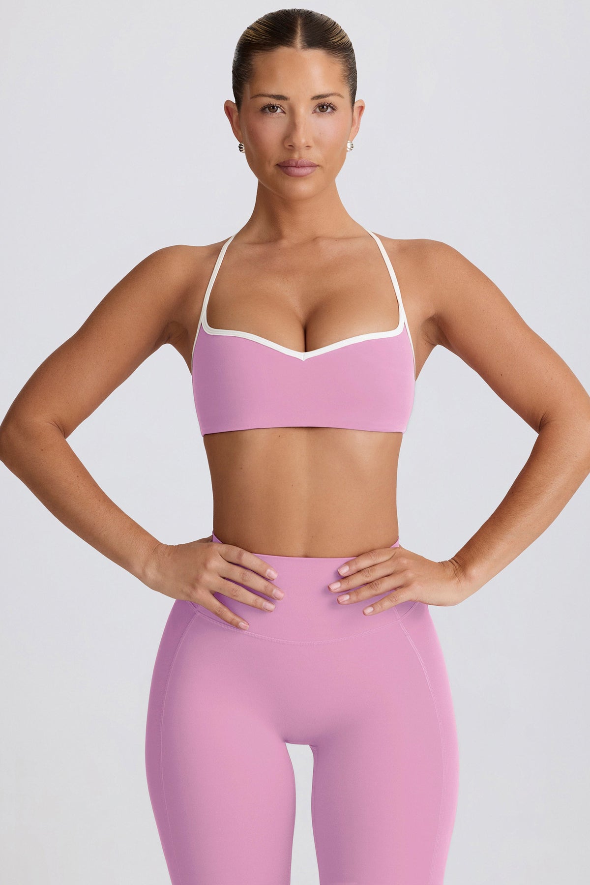 Soft Active Sweetheart-Neck Sports Bra in Dusty Pink