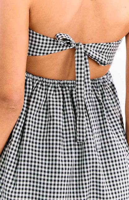 Berrie Black Gingham Strapless Mini Dress