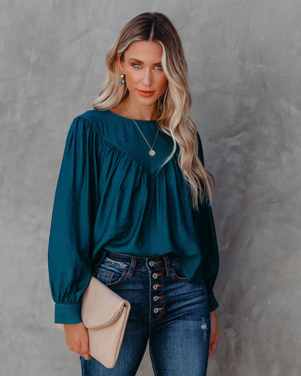 Bright As A Button Blouse - Dark Teal