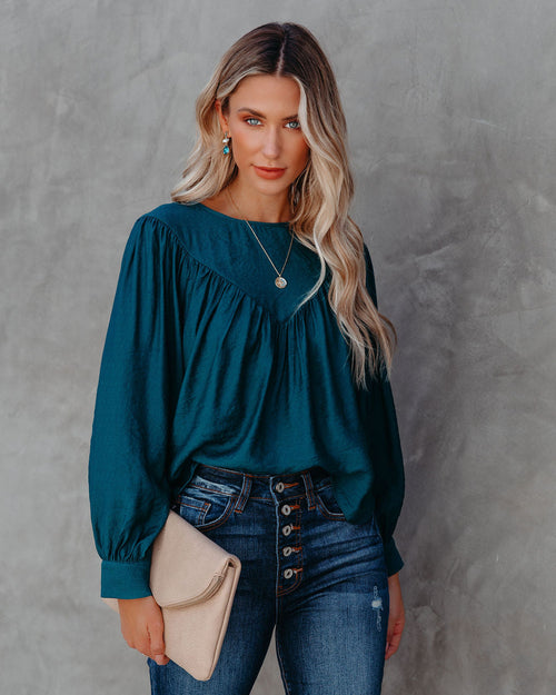 Bright As A Button Blouse - Dark Teal