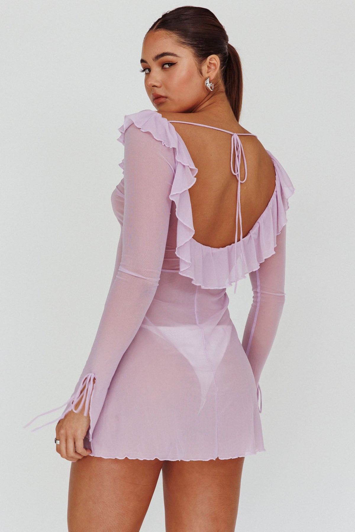 Sea Dreaming Ruffle Trim Mini Dress Lilac