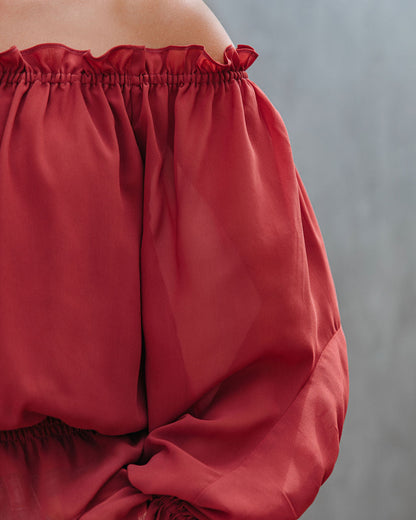 Caydence Chiffon Off The Shoulder Blouse - Wine