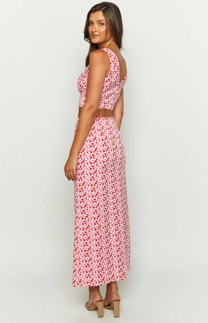 Dahlia Pink And Red Speckled Maxi Skirt