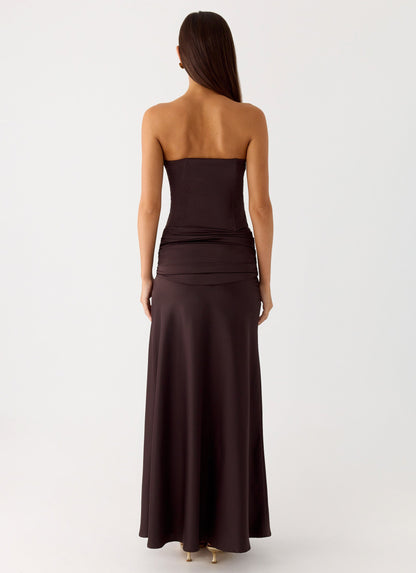 Darana Corset Satin Maxi Dress - Chocolate