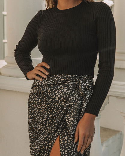 Faye Cropped Ribbed Knit Top - Black