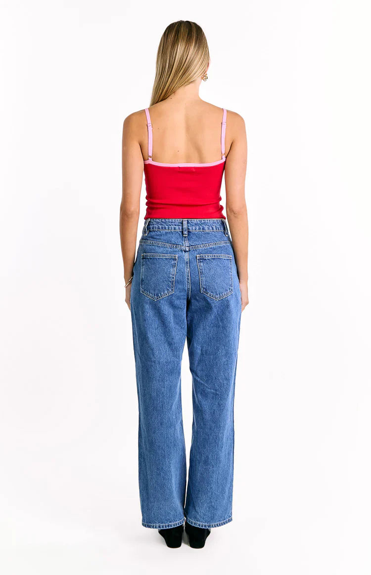 Florrie Red Pink Contrast Knit Top