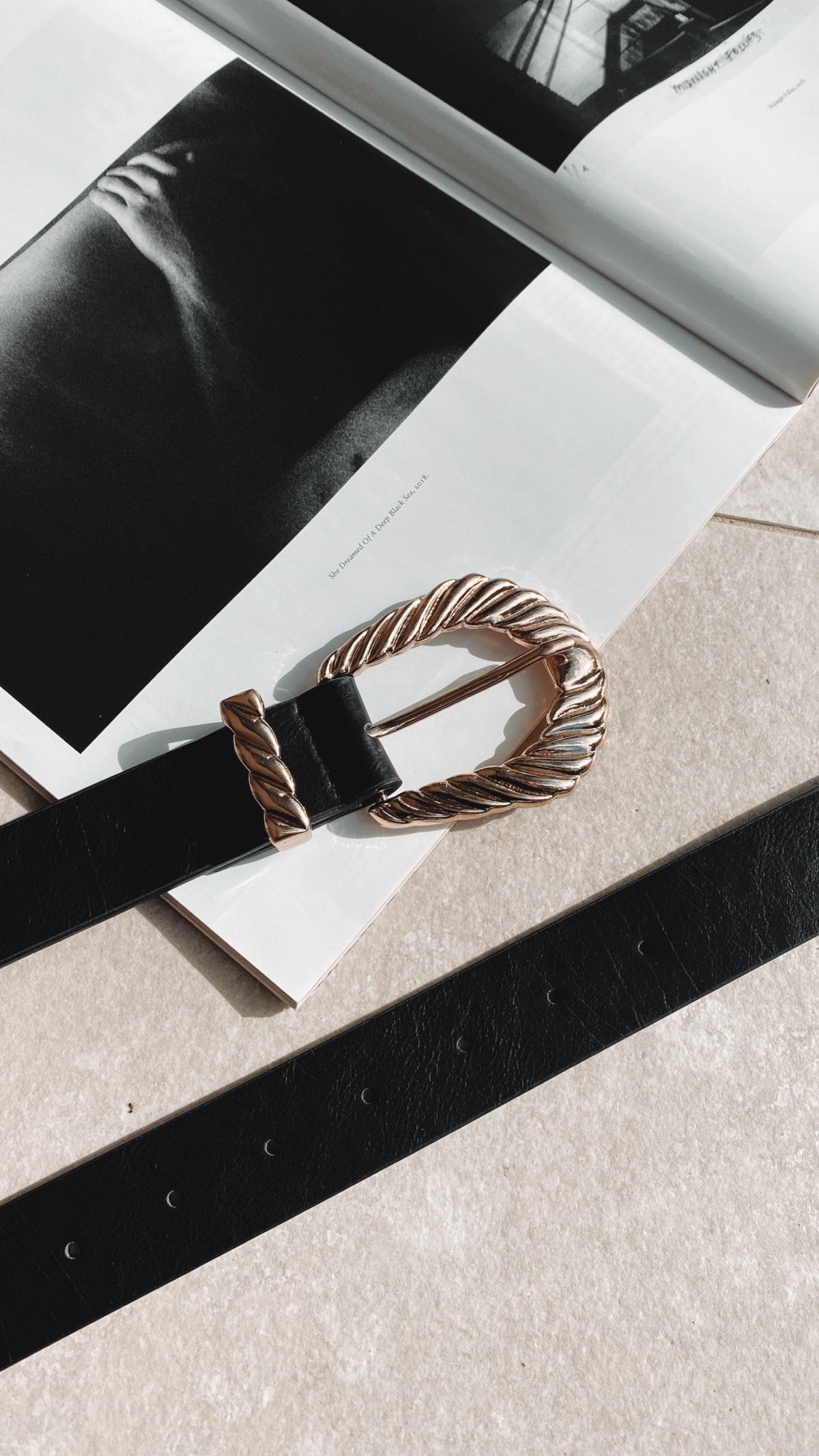 Amelie Twist Buckle Belt - Black/Gold