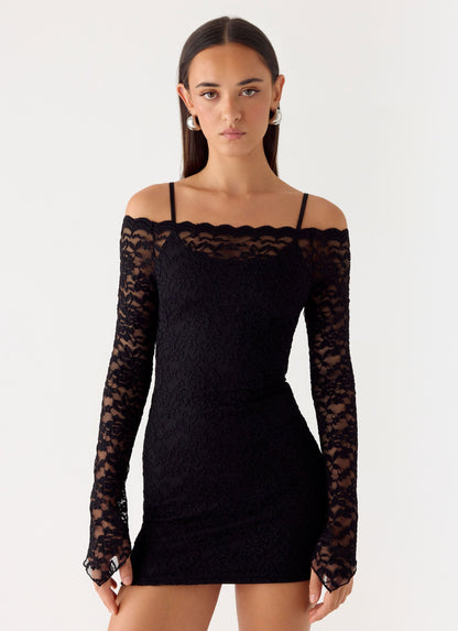 Just This Once Lace Mini Dress - Black