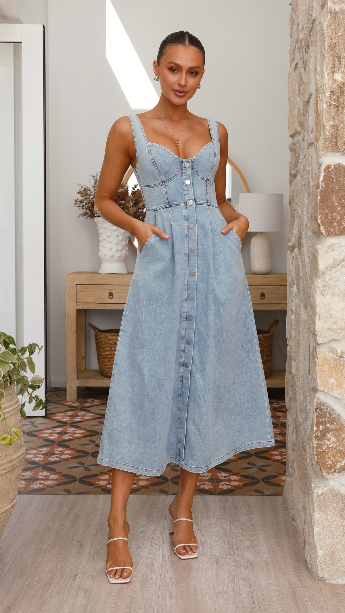 Abrianna Midi Dress - Light Denim