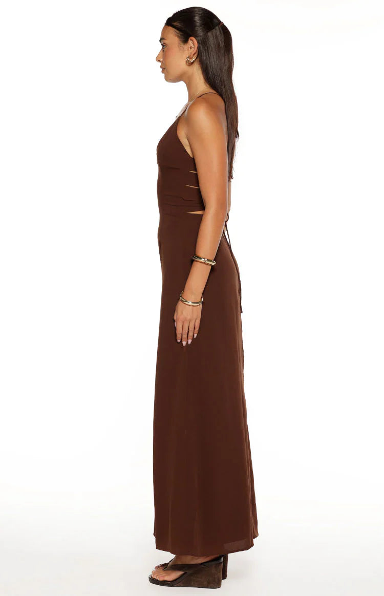 La Jolla Brown V-Neck Maxi Dress