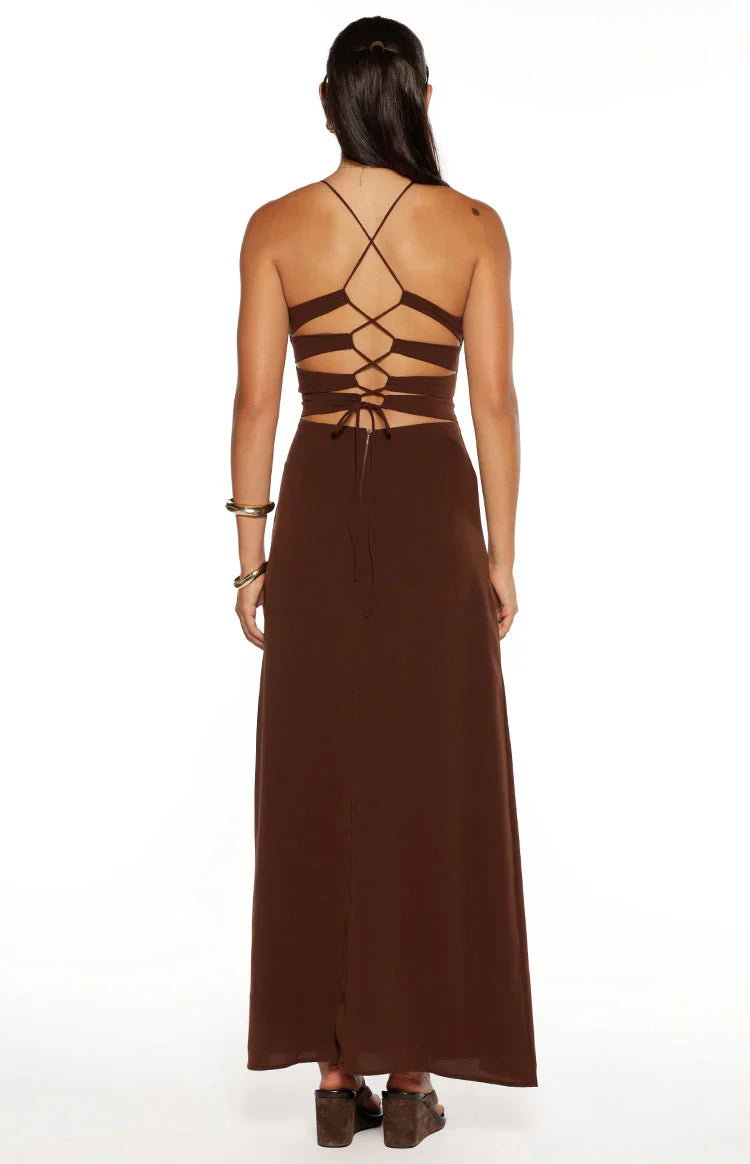 La Jolla Brown V-Neck Maxi Dress
