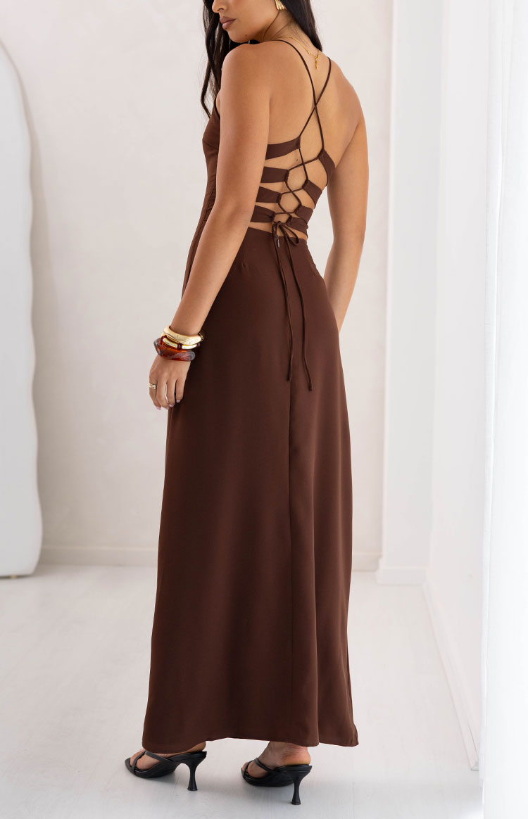 La Jolla Brown V-Neck Maxi Dress