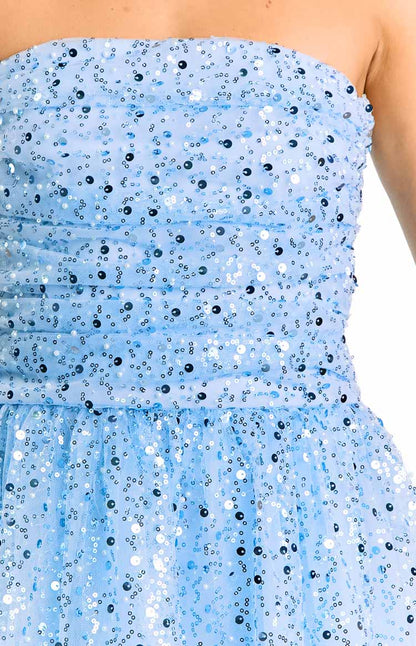 Luke Blue Sequin Strapless Party Mini Dress