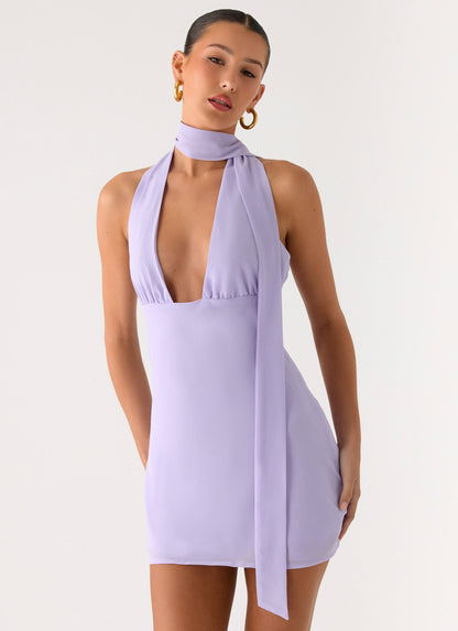Melisande Scarf Neck Mini Dress - Lavender