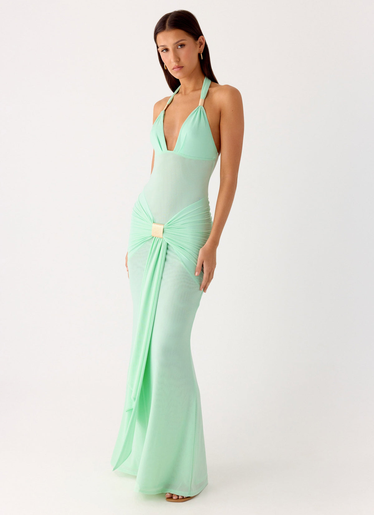 Miyah Halter Hardware Maxi Dress - Mint Blue