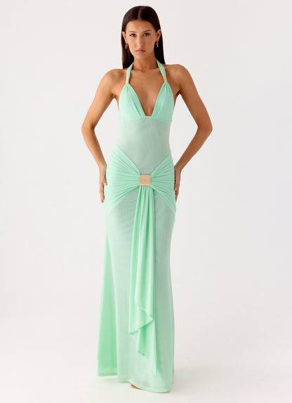 Miyah Halter Hardware Maxi Dress - Mint Blue