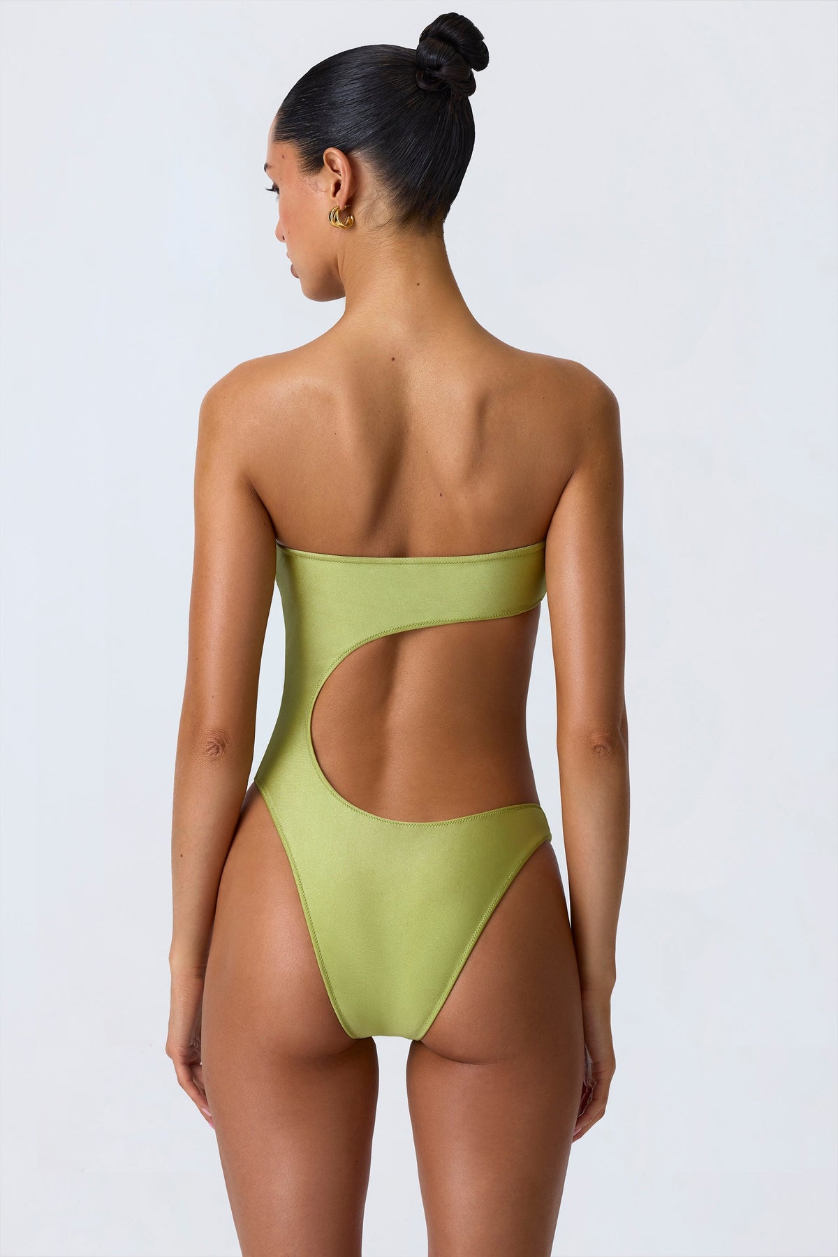 Bead-Embellished Cut-Out Bandeau Swimsuit in Pear Green