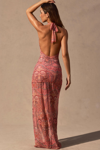 Cut-Out Halterneck Maxi Dress in Paisley Print