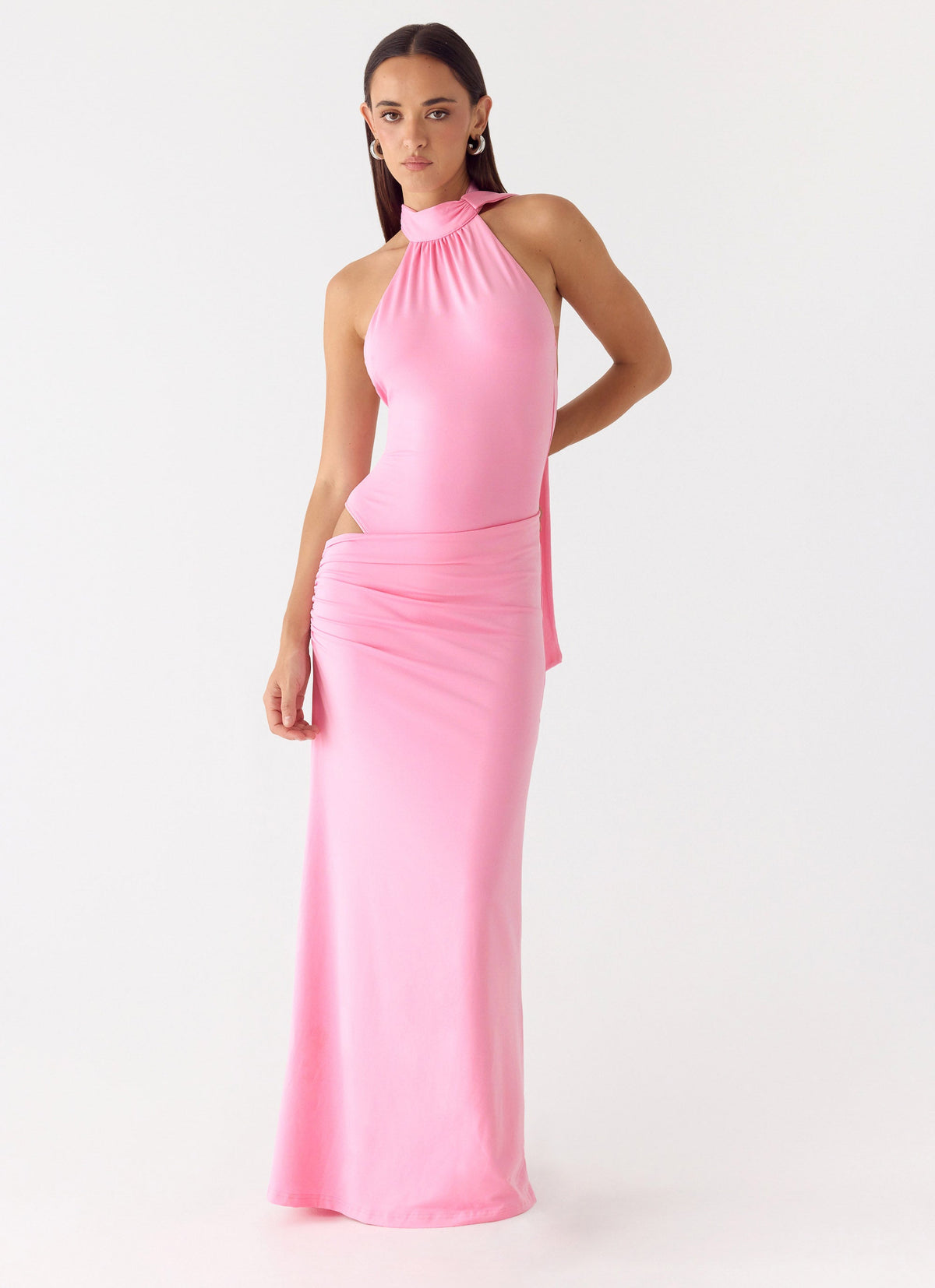 On My Way Bodysuit Maxi Dress - Pink