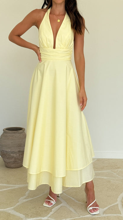 Kathy Halter Neck Maxi Dress - Lemon